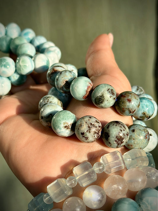 Chunky Baby Larimar with Iron Inclusions 15.5-16.5mm
