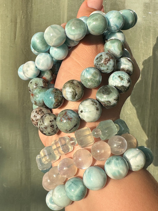 Chunky Baby Larimar with Iron Inclusions 15.5-16.5mm