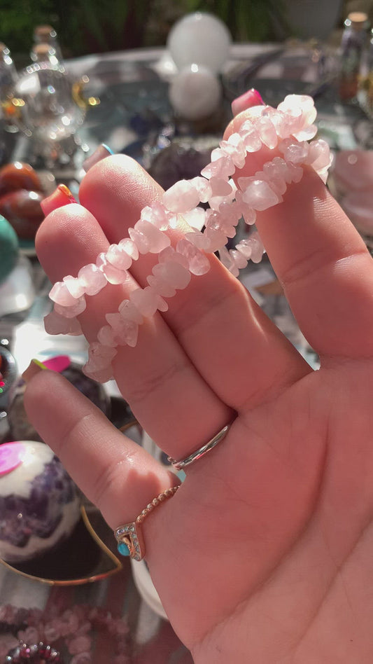 Rose Quartz chip bracelet set