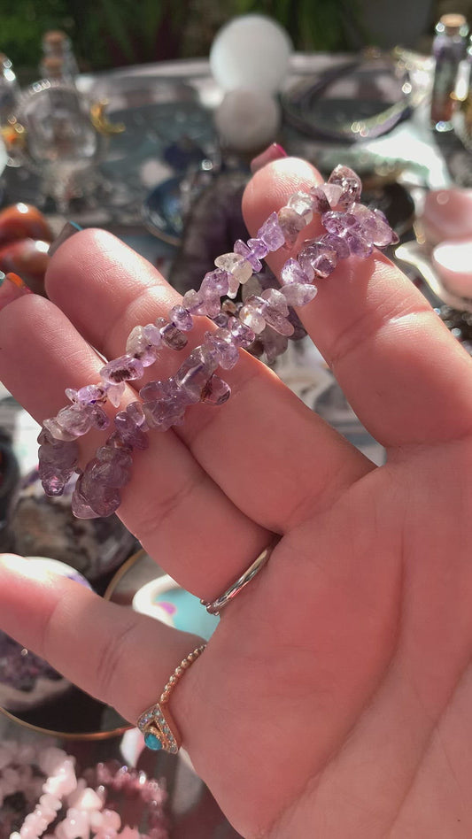 Amethyst chip bracelet set