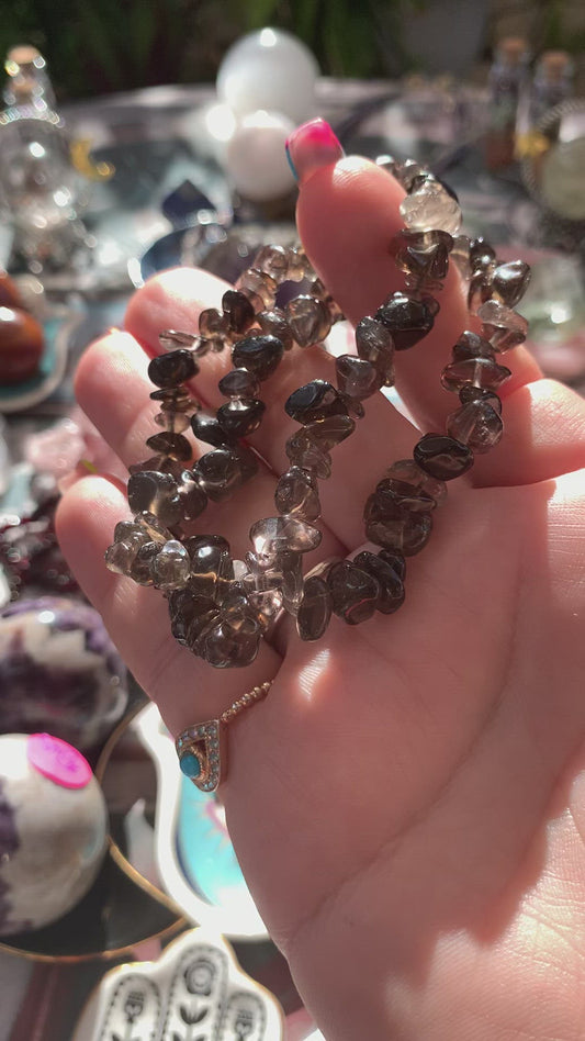 Smokey Quartz chip bracelet set