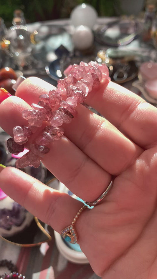 Strawberry Quartz chip bracelet set