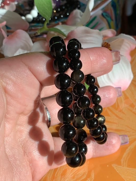 Golden sheen black obsidian bracelet