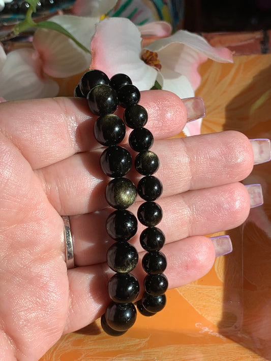 Golden sheen black obsidian bracelet